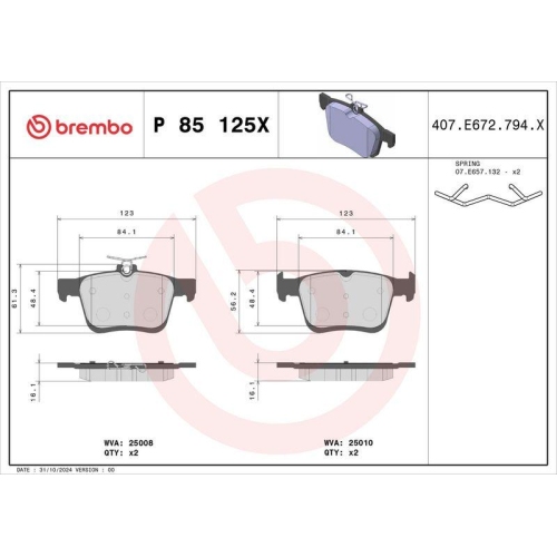 BREMBO Bremsbelagsatz, Scheibenbremse XTRA LINE P 85 125X