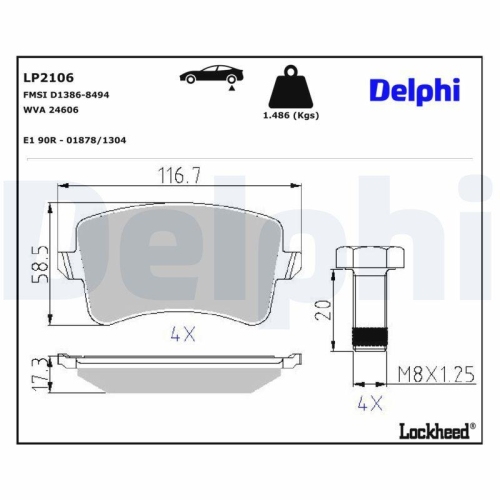 DELPHI Bremsbelagsatz, Scheibenbremse LP2106