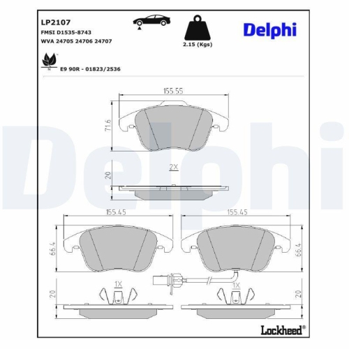 DELPHI Bremsbelagsatz, Scheibenbremse LP2107