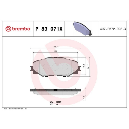 BREMBO Bremsbelagsatz, Scheibenbremse XTRA LINE P 83 071X
