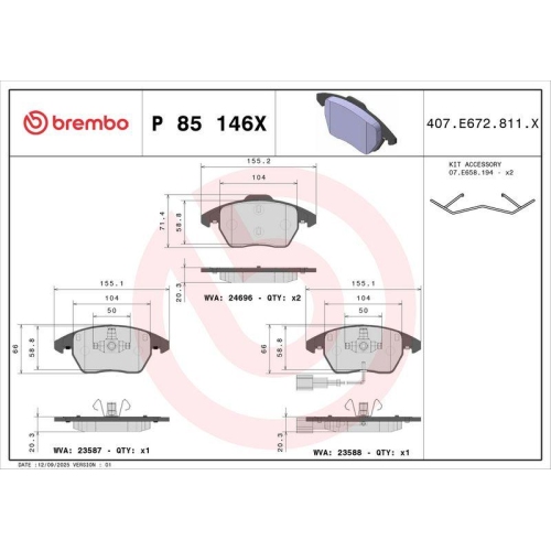 BREMBO Bremsbelagsatz, Scheibenbremse XTRA LINE P 85 146X