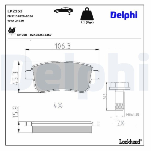 DELPHI Bremsbelagsatz, Scheibenbremse LP2153