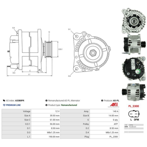 AS-PL Generator Wiederaufbereitet AS A3380PR