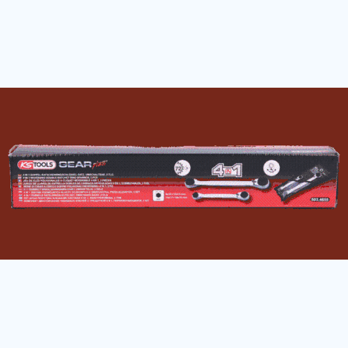 4 in 1 GEARplus umschaltbar Doppel-Ratschenringschl&uuml;ssel-Satz 2-tlg 8-19mm