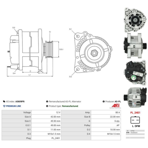 AS-PL Generator Wiederaufbereitet AS A3609PR