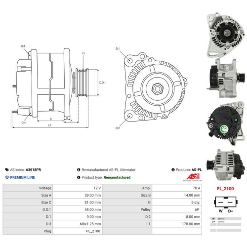 AS-PL Generator Wiederaufbereitet AS A3618PR