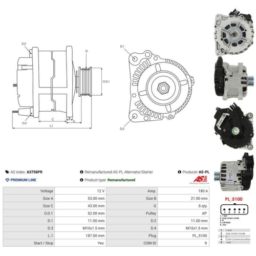 AS-PL Generator Wiederaufbereitet AS A3756PR