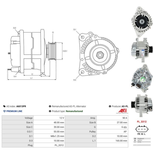 AS-PL Generator Wiederaufbereitet AS A6013PR