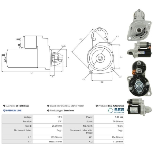 AS-PL Starter SEG Automotive S01018(SEG)