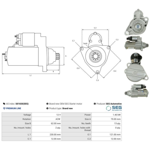 AS-PL Starter SEG Automotive S01020(SEG)