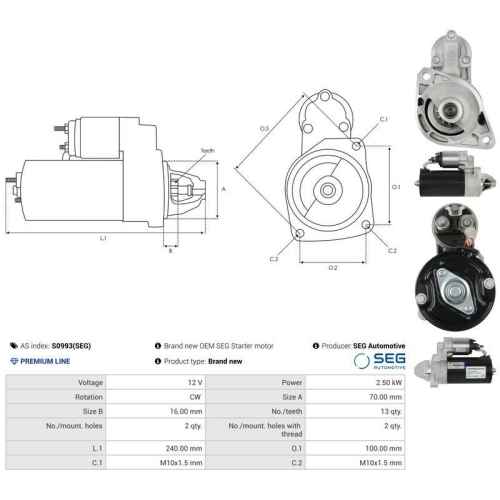 AS-PL Starter SEG Automotive S0993(SEG)