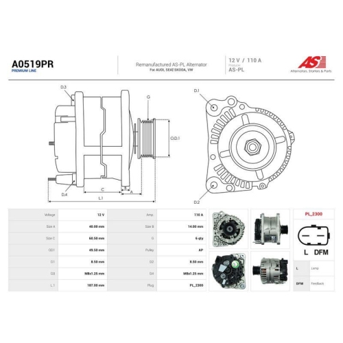 AS-PL Generator Wiederaufbereitet AS A0519PR