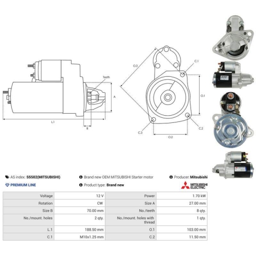 AS-PL Starter Mitsubishi S5502(MITSUBISHI)