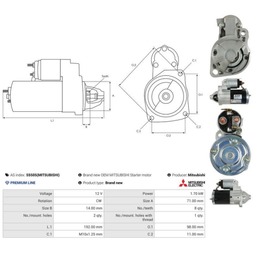 AS-PL Starter Mitsubishi S5505(MITSUBISHI)