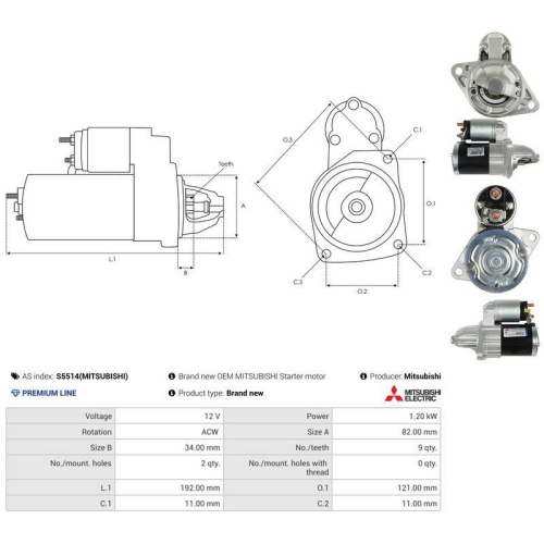 AS-PL Starter Mitsubishi S5514(MITSUBISHI)