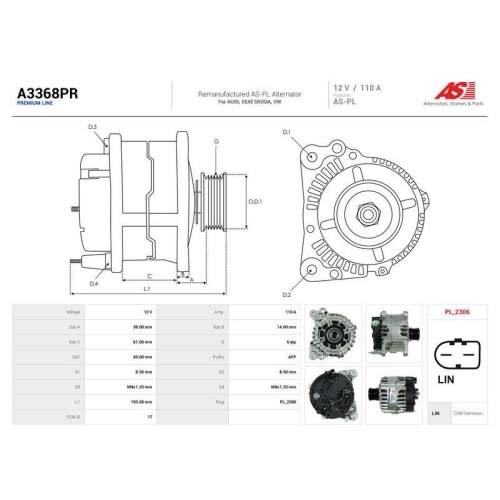 AS-PL Generator Wiederaufbereitet AS A3368PR