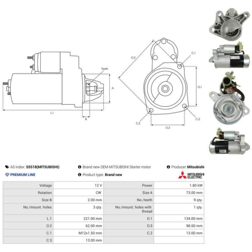 AS-PL Starter Mitsubishi S5518(MITSUBISHI)