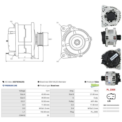AS-PL Generator Valeo A3274(VALEO)