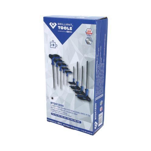 T-Griff-Torx mit Stirnlochbohrung-Winkelstiftschl&uuml;ssel-Satz 9-tlg BT041200