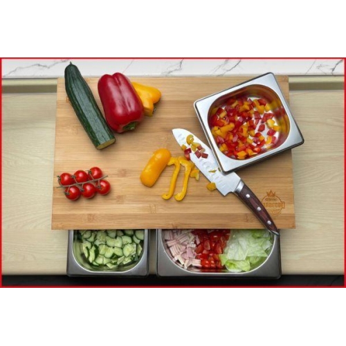 Schneidbrett mit 3 Edelstahl-Auffangschalen KS Tools 100225