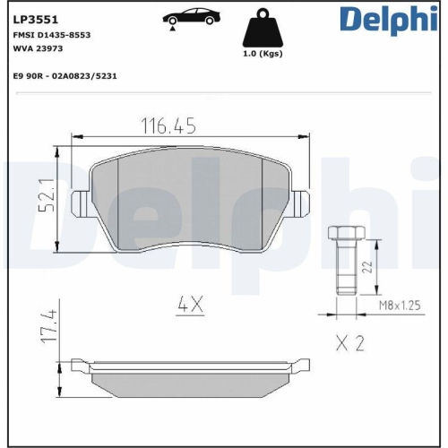 DELPHI Bremsbelagsatz, Scheibenbremse LP3551