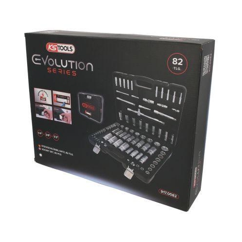 1/4 Zoll+3/8 Zoll+1/2 Zoll Steckschl&uuml;ssel-Satz 82-tlg Zollma&szlig;e KS TOOLS 917.0082