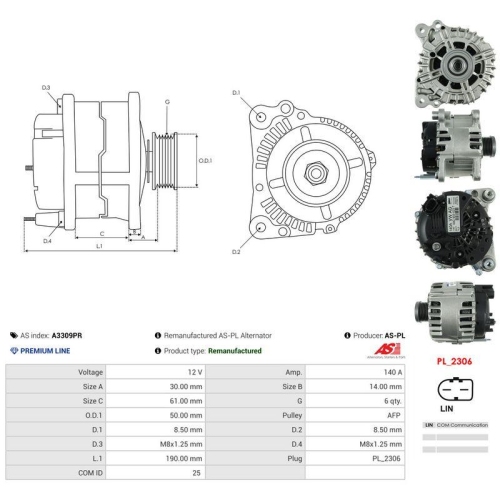 AS-PL Generator Wiederaufbereitet AS A3309PR