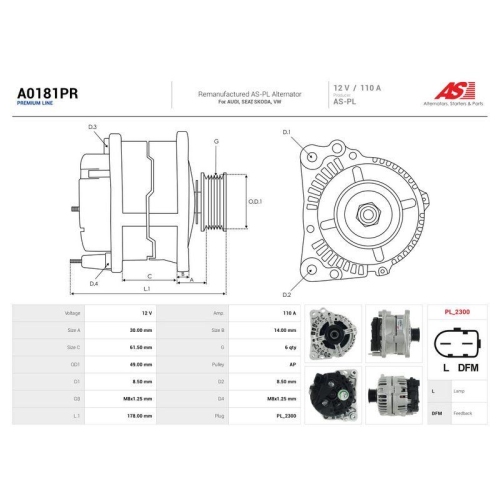 AS-PL Generator Wiederaufbereitet AS A0181PR