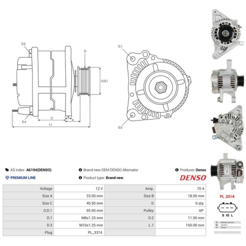 AS-PL Generator Denso A6194(DENSO)