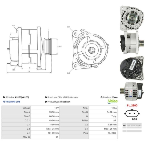 AS-PL Generator Valeo A3170(VALEO)