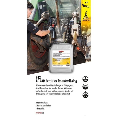 SONAX AGRAR FettLöser lösemittelhaltig 5 Liter Fett löser Trecker Landwirtschaft