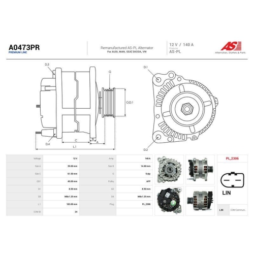 AS-PL Generator Wiederaufbereitet AS A0473PR