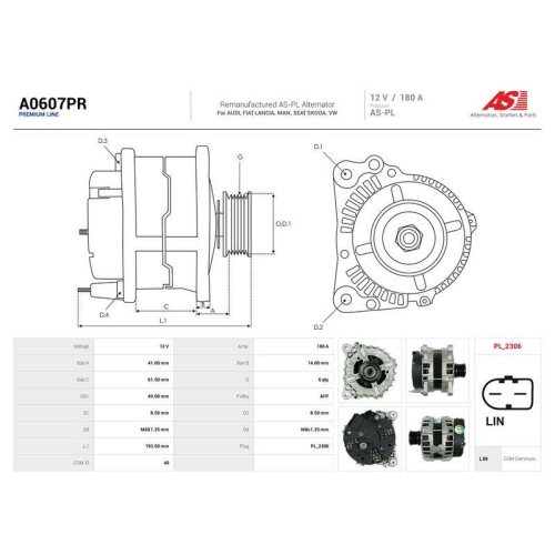 AS-PL Generator Wiederaufbereitet AS A0607PR