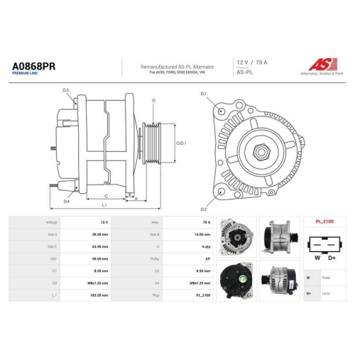AS-PL Generator Wiederaufbereitet AS A0868PR