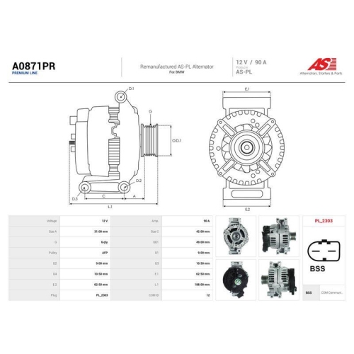 AS-PL Generator Wiederaufbereitet AS A0871PR