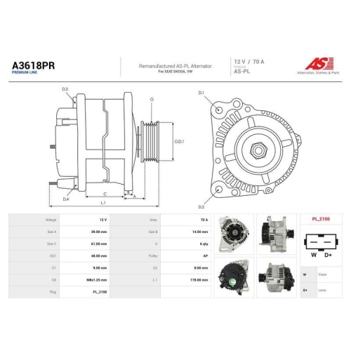 AS-PL Generator Wiederaufbereitet AS A3618PR