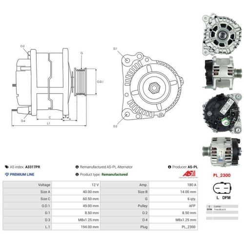 AS-PL Generator Wiederaufbereitet AS A3317PR