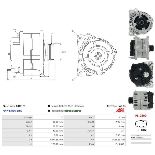 AS-PL Generator Wiederaufbereitet AS A0181PR