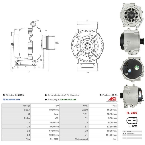 AS-PL Generator Wiederaufbereitet AS A1016PR