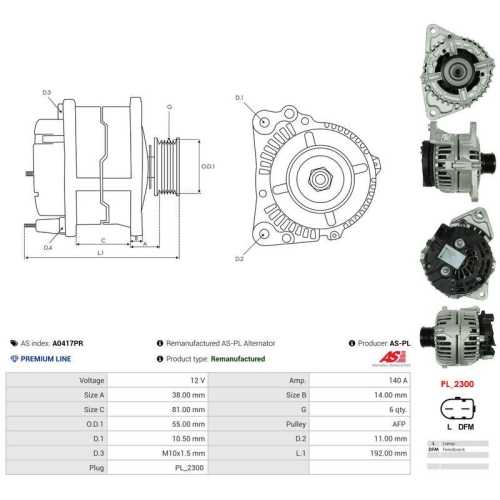 AS-PL Generator Wiederaufbereitet AS A0417PR