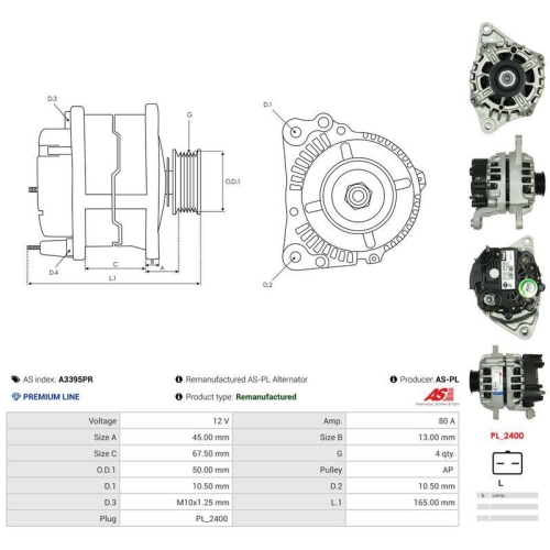 AS-PL Generator Wiederaufbereitet AS A3395PR
