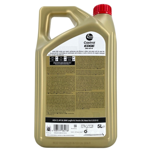 Motor&ouml;l Castrol Edge 5W-40 M VW 511 00 BMW Longlife-04 Fiat 5 Liter 15F710