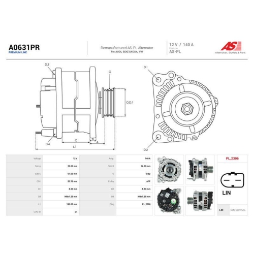 AS-PL Generator Wiederaufbereitet AS A0631PR