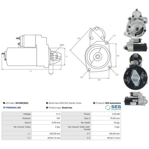 AS-PL Starter SEG Automotive S01095(SEG)