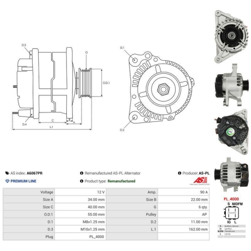 AS-PL Generator Wiederaufbereitet AS A6067PR