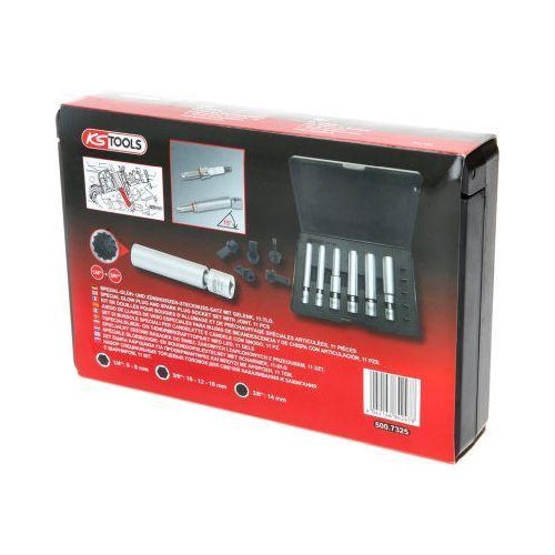 1/4 Zoll + 3/8 Zoll Spezial-Gl&uuml;h- und Z&uuml;ndkerzen-Stecknuss-Satz Gelenk 11-tlg