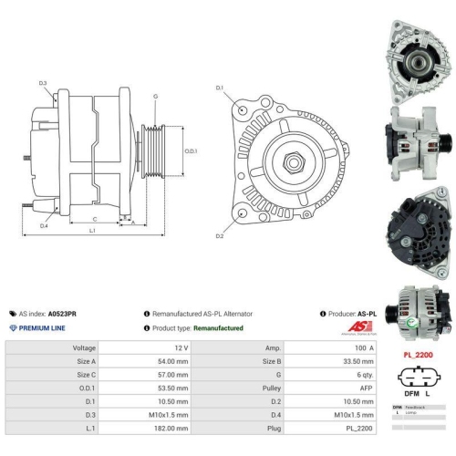 AS-PL Generator Wiederaufbereitet AS A0523PR