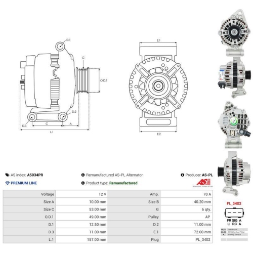 AS-PL Generator Wiederaufbereitet AS A5034PR