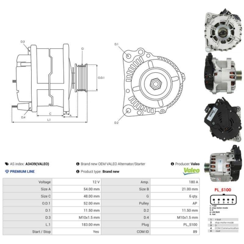 AS-PL Generator Valeo A3439(VALEO)