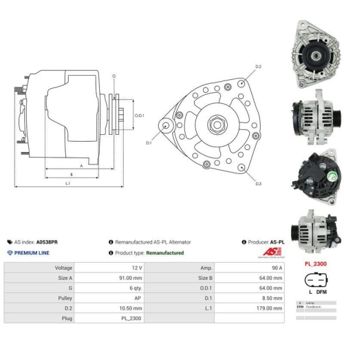 AS-PL Generator Wiederaufbereitet AS A0538PR